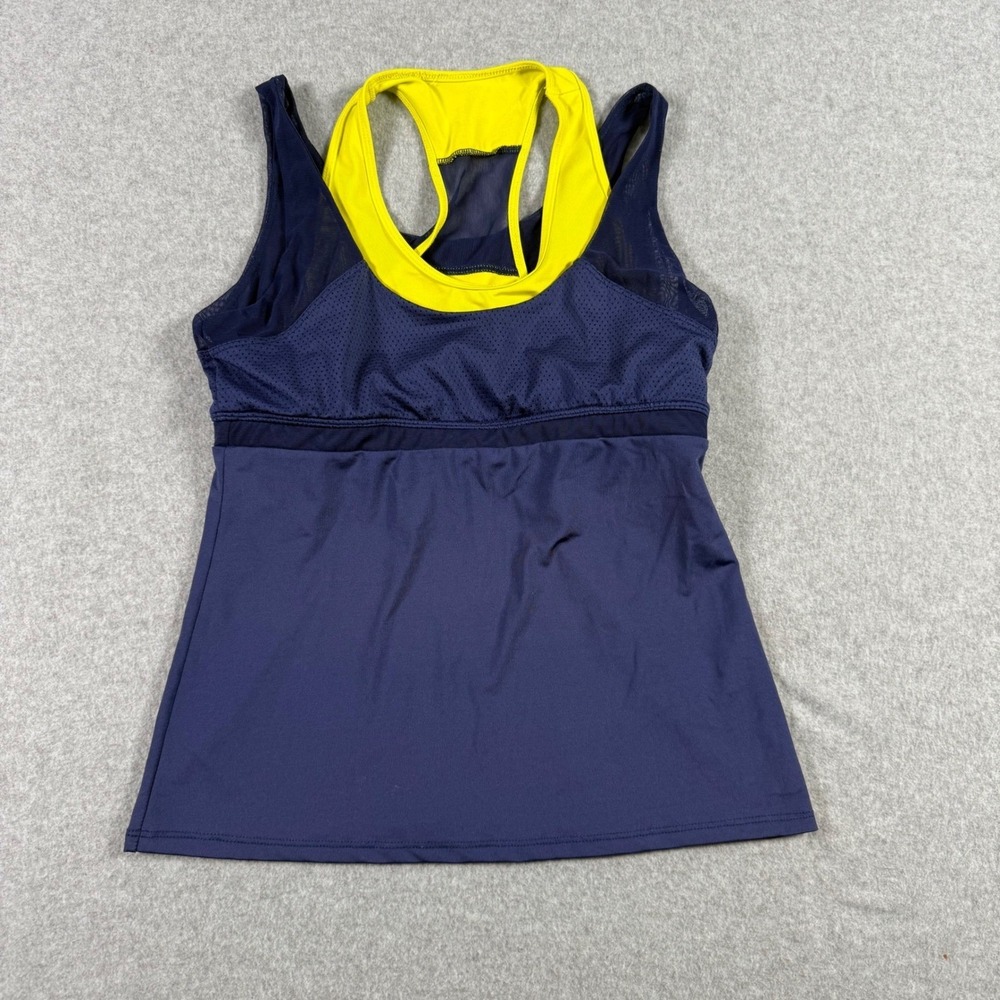 Lucky in Love Navy Yellow Layered Racerback Tennis Pickleball Tank Top Small
